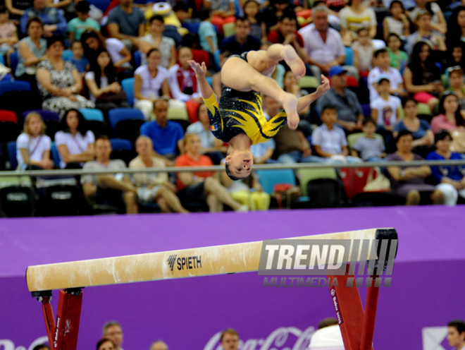 İdman gimnastikası üzrə fərdi çoxnövçülük yarışlarının finalı keçirilir. Bakı, Azərbaycan, 18 iyun 2015